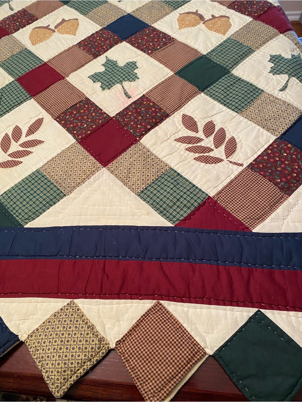 Vintage Patchwork Queen Size Quilt in Red, Green, Blue, Goldenrod Unbranded